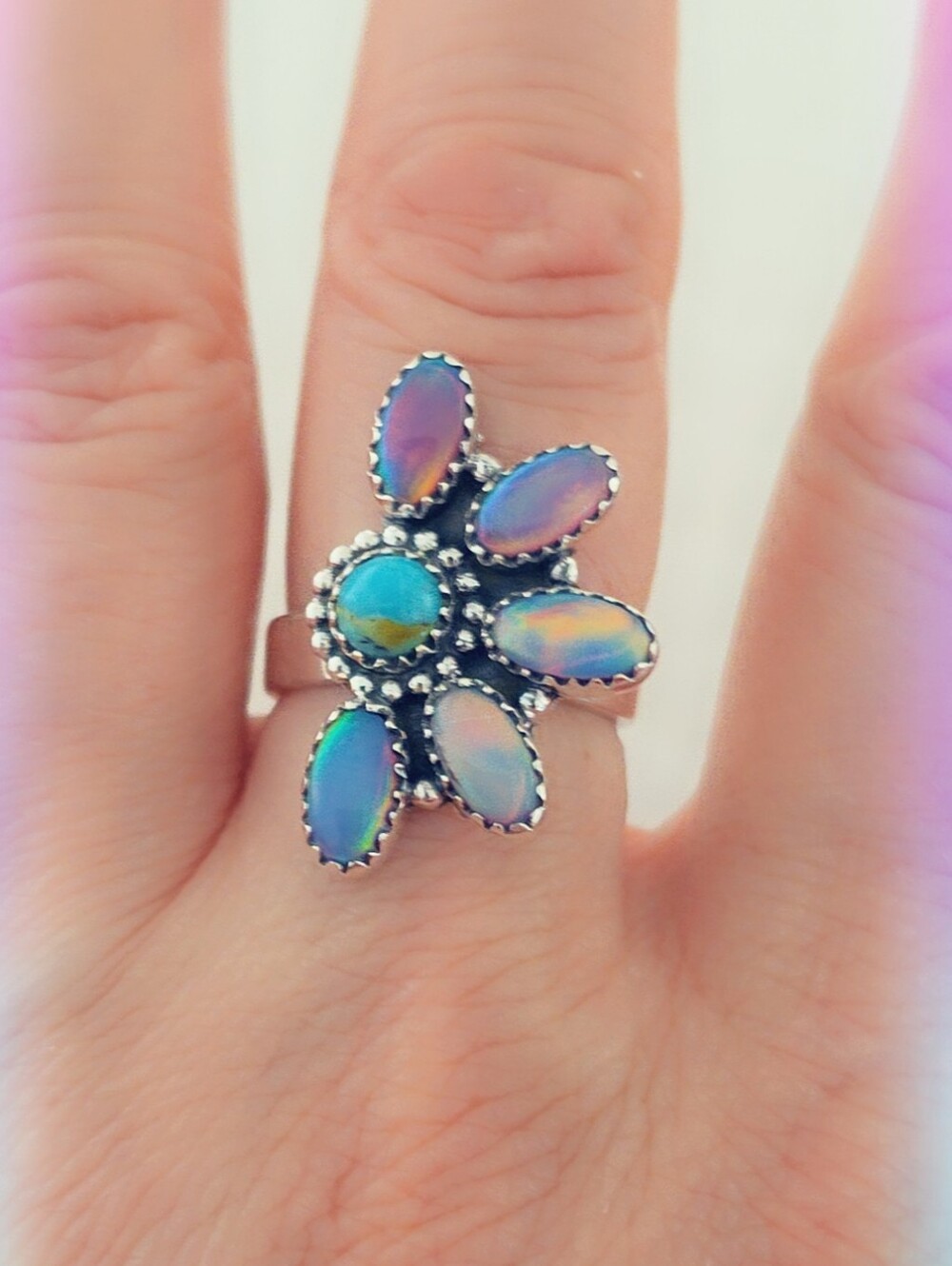 Opal & Turquoise 925 Sterling Silver Gemstone Ring